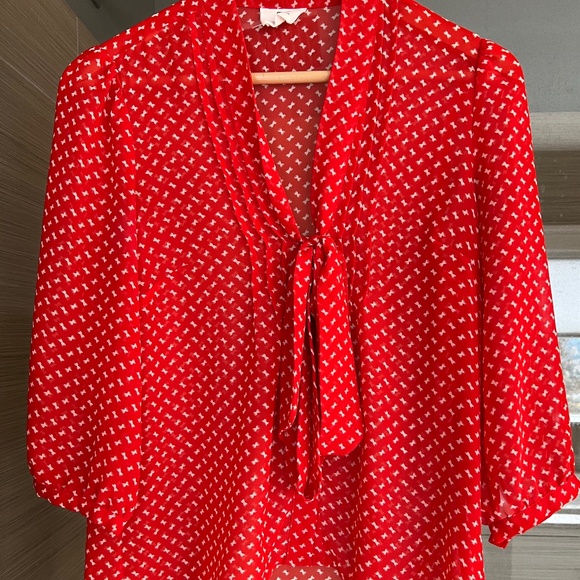Pins & Needles at Urban Outfitters - Red long sleeve blouse - Bow & tie - Picture 1 of 3
